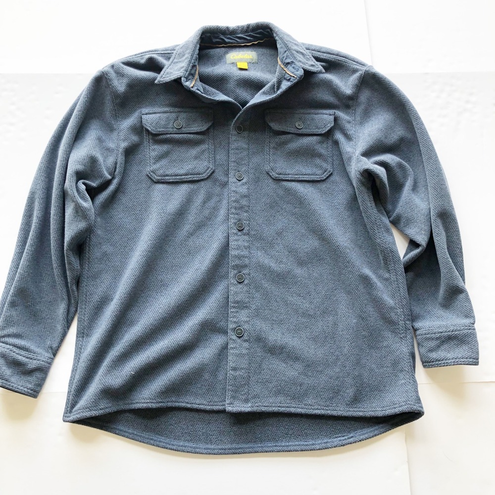 Cabelas Shirt Mens Large Blue Fleece Textured Button Down Shirt Shacket Jacket